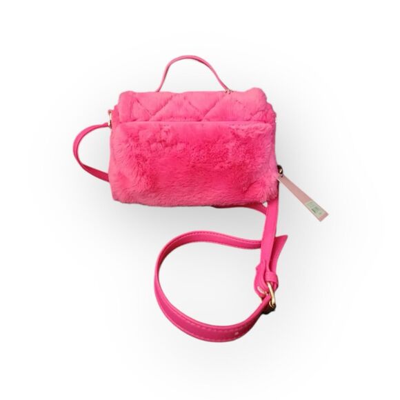 Juicy Couture LETS GET COZY Hot Pink Fluffy Crossbody Bag W Heart Charm NEW - Picture 2 of 5